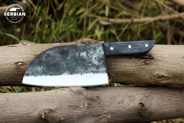 Handmade Carbon Steel Cleaver Chef Knife with Black Wood Handle by Serbian Knife