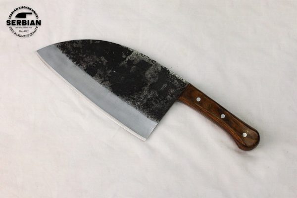 Serbian Style Carbon Handmade Chef Knife with Wood Handle and Leather Sheath by Serbian Knife