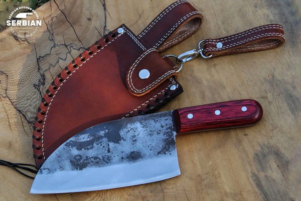 Custom Handmade Chef Knife Pakkawood Handle with Leather Sheath by serbian knife