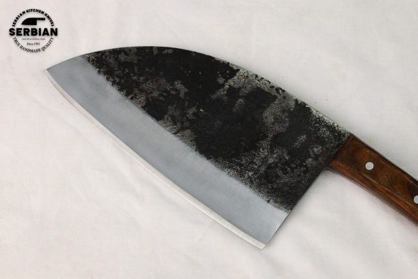 Serbian Style Carbon Handmade Chef Knife with Wood Handle and Leather Sheath by Serbian Knife