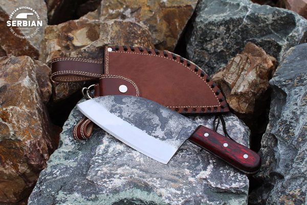 Custom Handmade Chef Knife Pakkawood Handle with Leather Sheath by serbian knife