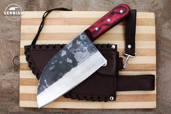 Custom Handmade Chef Knife Pakkawood Handle with Leather Sheath by serbian knife
