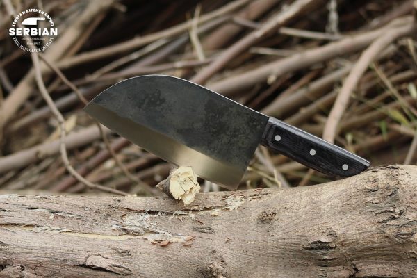 Handmade Carbon Steel Cleaver Chef Knife with Black Wood Handle by Serbian Knife