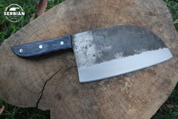 Handmade Carbon Steel Cleaver Chef Knife with Black Wood Handle by Serbian Knife