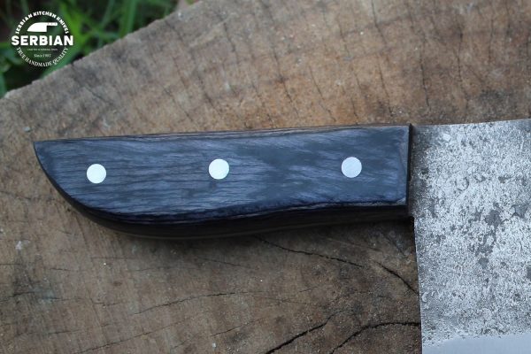 Handmade Carbon Steel Cleaver Chef Knife with Black Wood Handle by Serbian Knife