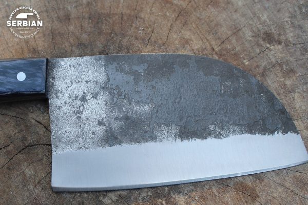Handmade Carbon Steel Cleaver Chef Knife with Black Wood Handle by Serbian Knife