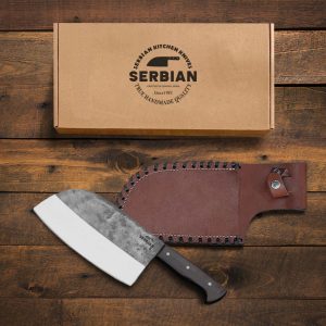 Chef Knife Handmade Carbon Steel Blackwood Handle with Leather Sheath